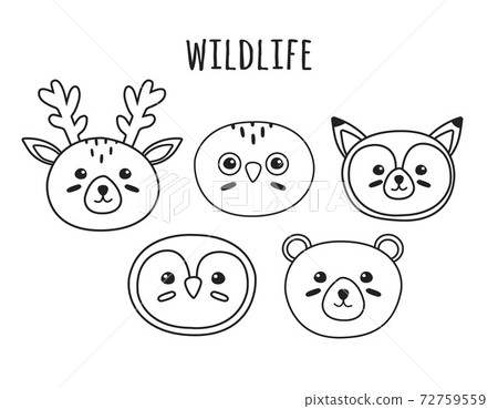 Vector set of flat cartoon doodle wild animal face Vector set of flat cartoon doodle wild animal face 72759559