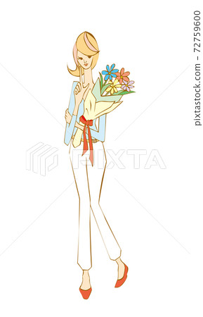 帶花束的女人帶花束的女人送禮物 72759600