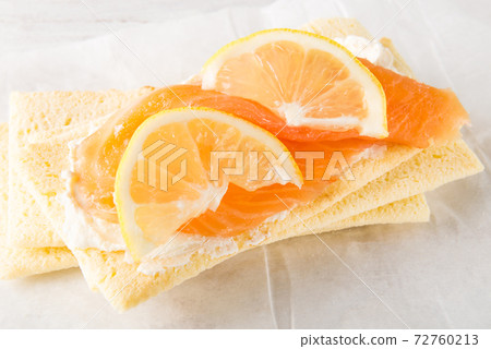 Gluten Free Crispbread, Soft Cream Cheese, Smoked Salmon and Lem Gluten Free Crispbread, Soft Cream Cheese, Smoked Salmon and Lem 72760213