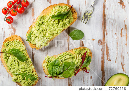 Healthy Breakfast with Bread Toast and smashed Avocado Healthy Breakfast with Bread Toast and smashed Avocado 72760238