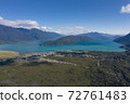 Aerial of Rio Negro village, Llancahue, Hornopiren at Austral, Route 7, Chile, South America. 72761483