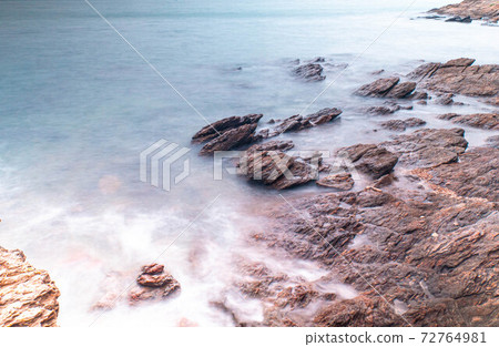 Long Exposure of Sea with Smooth Wave and Rock landscape. Nature of Seascape vacation holiday season time for relax travel 72764981