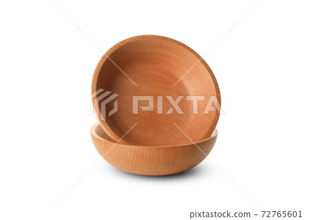 Two wooden bowls isolated on white background 72765601