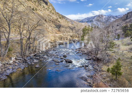 aerial view of mountain river and canyon 72765656