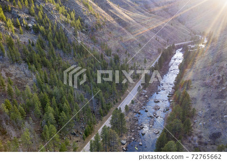 aerial view of mountain river at sunset 72765662