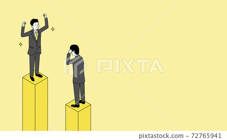 Businessmen rejoicing on the graph and businessmen holding their heads, yellow and gray illustrations, vectors 72765941