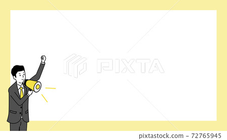 A businessman with a megaphone and a square copy space, vector illustration 72765945