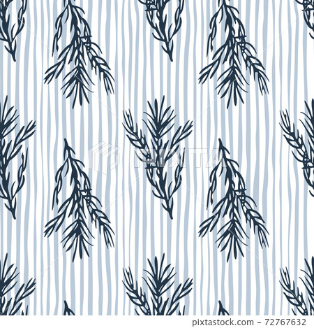 Navy blue colored rosemary branches silhouettes seamless pattern. Light striped background. Navy blue colored rosemary branches silhouettes seamless pattern. Light striped background. 72767632