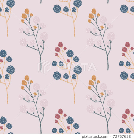 Natural seamless pattern with blackberry hand drawn branches print. Grey background. 72767638