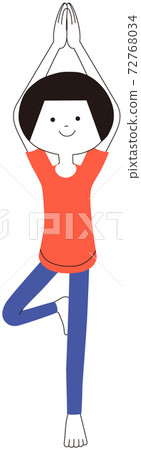 Short-haired woman doing yoga in Vrikshasana (tree pose) Short-haired woman doing yoga in Vrikshasana (tree pose) 72768034