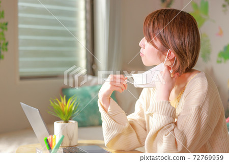 Telework_Woman正在戴口罩 Telework_Woman正在戴口罩 72769959