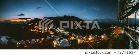 Aerial view of camping grounds and tents on Doi Mon Cham mountain in Mae Rim, Chiang Mai province Aerial view of camping grounds and tents on Doi Mon Cham mountain in Mae Rim, Chiang Mai province 72771687