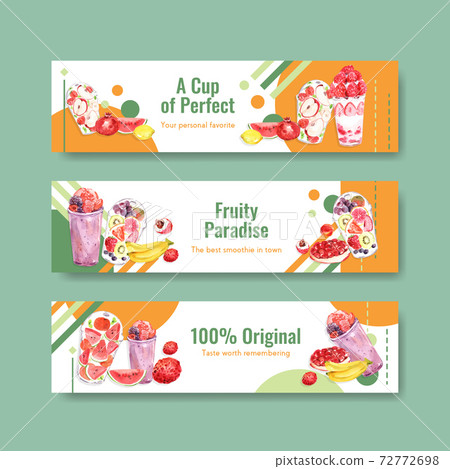Banner template with fruits smoothies concept design for advertise and marketing watercolor vector illustration Banner template with fruits smoothies concept design for advertise and marketing watercolor vector illustration 72772698
