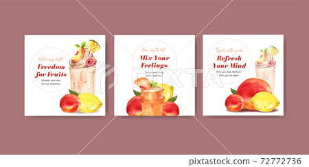 Advertise template with fruits smoothies concept design for marketing and commercial watercolor vector illustration Advertise template with fruits smoothies concept design for marketing and commercial watercolor vector illustration 72772736