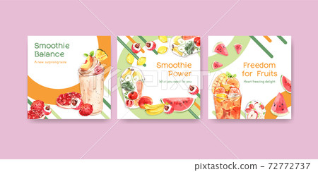 Advertise template with fruits smoothies concept design for marketing and commercial watercolor vector illustration Advertise template with fruits smoothies concept design for marketing and commercial watercolor vector illustration 72772737