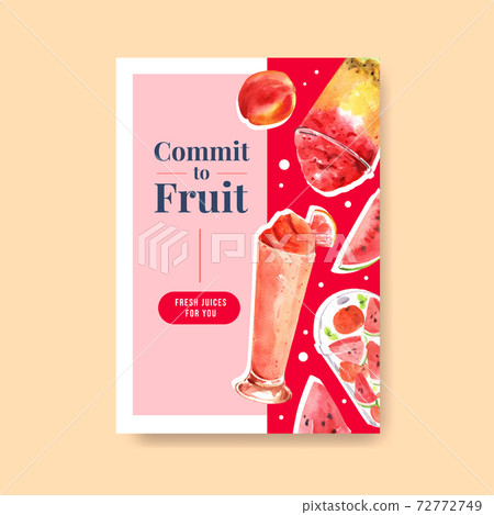 Poster template with fruits smoothies concept design for advertise and commercial watercolor vector illustration Poster template with fruits smoothies concept design for advertise and commercial watercolor vector illustration 72772749