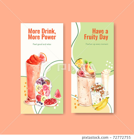 Flyer template with fruits smoothies concept design for brochure and leaflet watercolor vector illustration Flyer template with fruits smoothies concept design for brochure and leaflet watercolor vector illustration 72772755