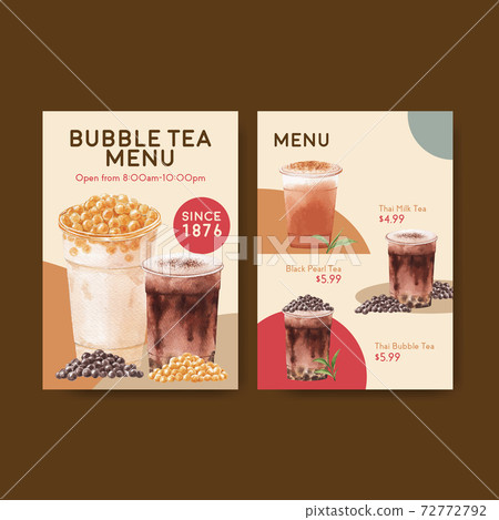 Menu template with bubble milk tea concept design for restaurant and cafe shop watercolor vector illustration Menu template with bubble milk tea concept design for restaurant and cafe shop watercolor vector illustration 72772792