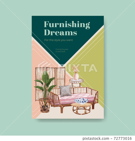 Poster template with Jassa furniture concept design for brochure and ads watercolor vector illustration 72773016