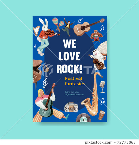 Poster template with music festival concept design for brochure and marketing watercolor vector illustration 72773065