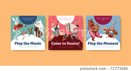 Advertise template with music festival concept design for ads and marketing watercolor vector illustration 72773066