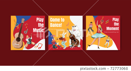 Advertise template with music festival concept design for ads and marketing watercolor vector illustration 72773068