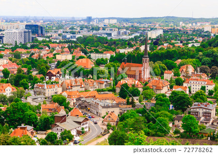 aerial view from tower of district gdansk buildings and sea. 72778262