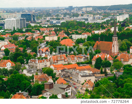 aerial view from tower of district gdansk buildings and sea. 72778264