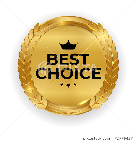 Premium Quality Gold Medal Badge. Label Best Choice Isolated on White Background. Vector Illustration EPS10 72779437