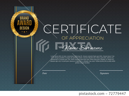 Certificate of achievement template set Background with gold badge and border. Award diploma design blank. Vector Illustration 72779447