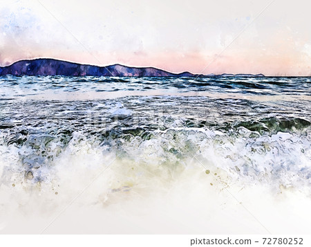 Abstract colorful mountain peak and tree landscape on watercolor illustration painting background. Abstract colorful mountain peak and tree landscape on watercolor illustration painting background. 72780252