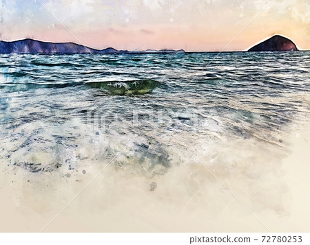 Abstract colorful mountain peak and tree landscape on watercolor illustration painting background. Abstract colorful mountain peak and tree landscape on watercolor illustration painting background. 72780253