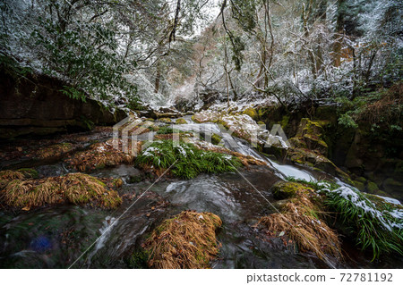 Snow and ice landscape of Kikuchi Gorge in winter Snow and ice landscape of Kikuchi Gorge in winter 72781192