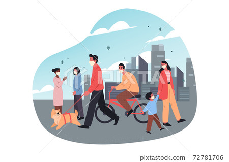 Crowd, biohazard face mask, epidemy, covid19, infection, 2019ncov, coronavirus concept Crowd, biohazard face mask, epidemy, covid19, infection, 2019ncov, coronavirus concept 72781706
