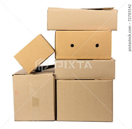 stack of closed cardboard brown paper boxes isolated on white background 72783542