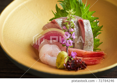 Striped trevally and pink shrimp sashimi Striped trevally and pink shrimp sashimi 72784246