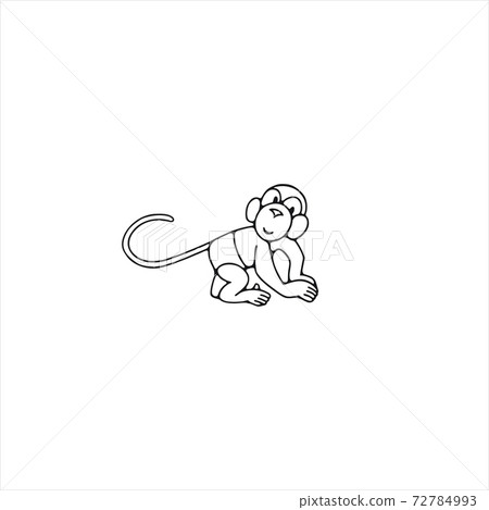 Cute monkey in diaper. Isolated vector illustration. Black and white color.	 72784993