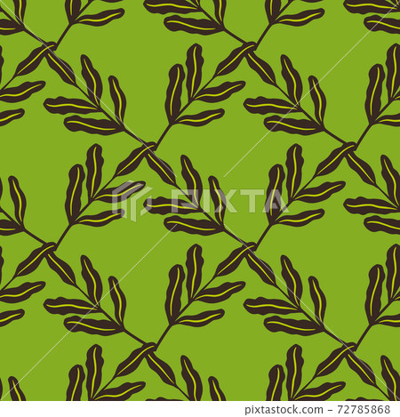 Simple seamless nature pattern with brown autumn leaf branches print. Green bright background. Simple seamless nature pattern with brown autumn leaf branches print. Green bright background. 72785868