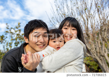 Family photo 8 months old baby autumn leaves 72786815