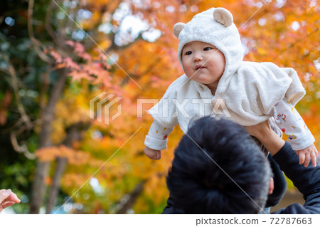 Family photo 8 months old baby autumn leaves 72787663