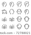 Hair loss icon illustration vector set. Contains such icons as Alopecia, bald, baldness, hair, hairless, loss, scalp, and more. Expanded Stroke 72788021
