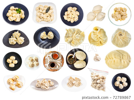 collage from various dumplings isolated on white 72789867