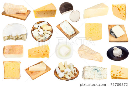 set of various pieces of cheeses isolated 72789872