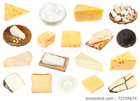 various pieces of cheeses isolated on white 72789874