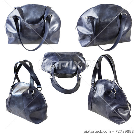 set of dark blue leather handbag isolated 72789898