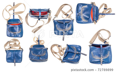 set of blue leather casual women's bag isolated set of blue leather casual women's bag isolated 72789899