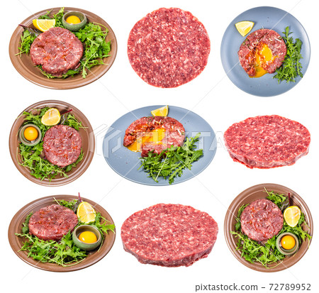 set of cooked raw Steak tartare isolated 72789952