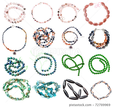 collection of various strings of beads isolated collection of various strings of beads isolated 72789969