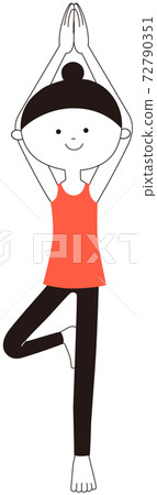 Woman with bun hair doing yoga in Vrikshasana (tree pose) Woman with bun hair doing yoga in Vrikshasana (tree pose) 72790351