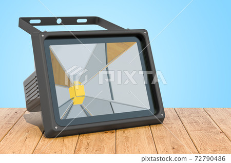 LED spotlight on the wooden planks, 3D rendering 72790486